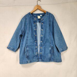 Women's Denim Jacket Open Front Size M Blue Blair Light Weight Langenlook
